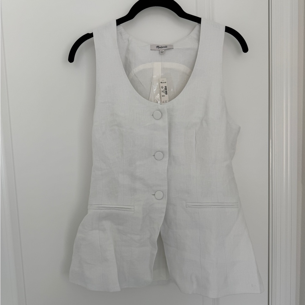 NWT - Madewell - 100% Linen Scoopneck Cutaway Vest - Size 6 in Salt - Picture 8 of 11